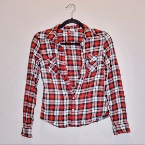 H&M Red and White Fitted Flannel - Small